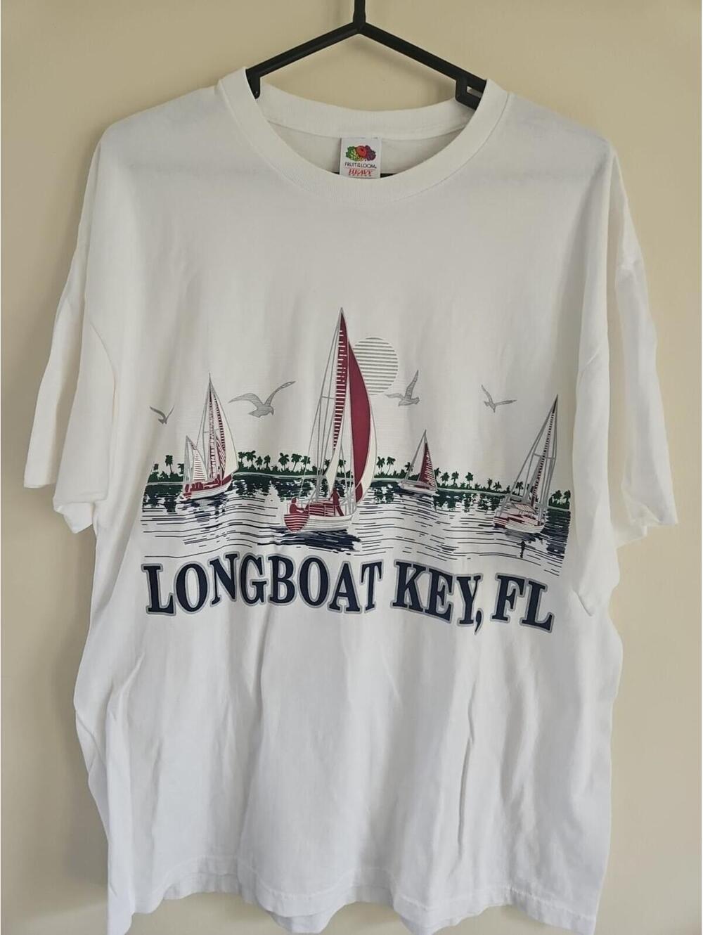 White Vintage Destination Tee Longboat Key, Florida Men's Xl Front And Back Logo
